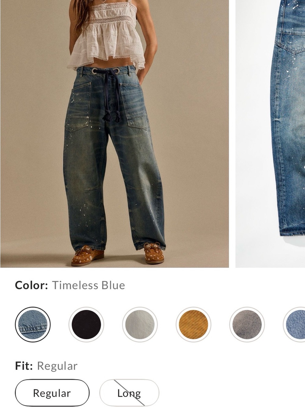 Free People Timeless Blue Wide-Leg Paint-Splatter Jeans